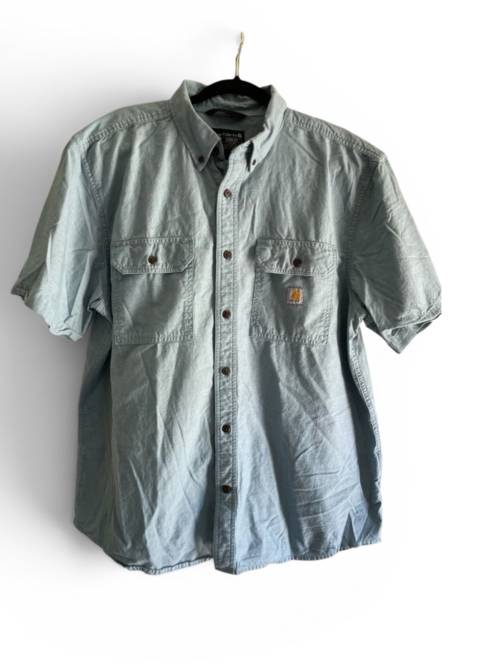 Carhartt Loose Fit Chambray Work Shirt XL Short Sleeve Blue Cotton Button Down